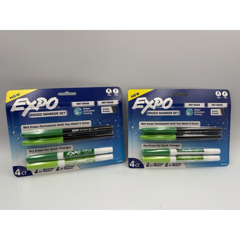 Expo Mixed Marker Set, Wet/Dry Erase, Green, Fine Tip, 4 pcs per pack/2 packs!